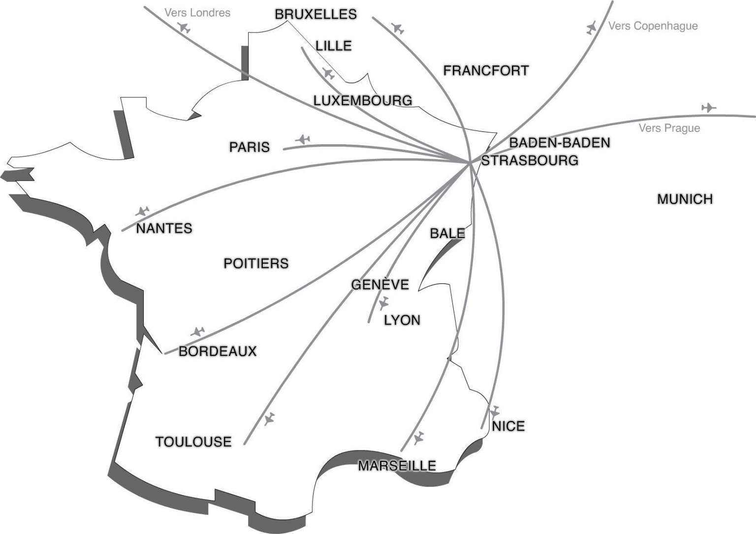 Carte aérienne en direction de Strasbourg Hôtel au centre d'Obernai sur la Route des Vins d'Alsace