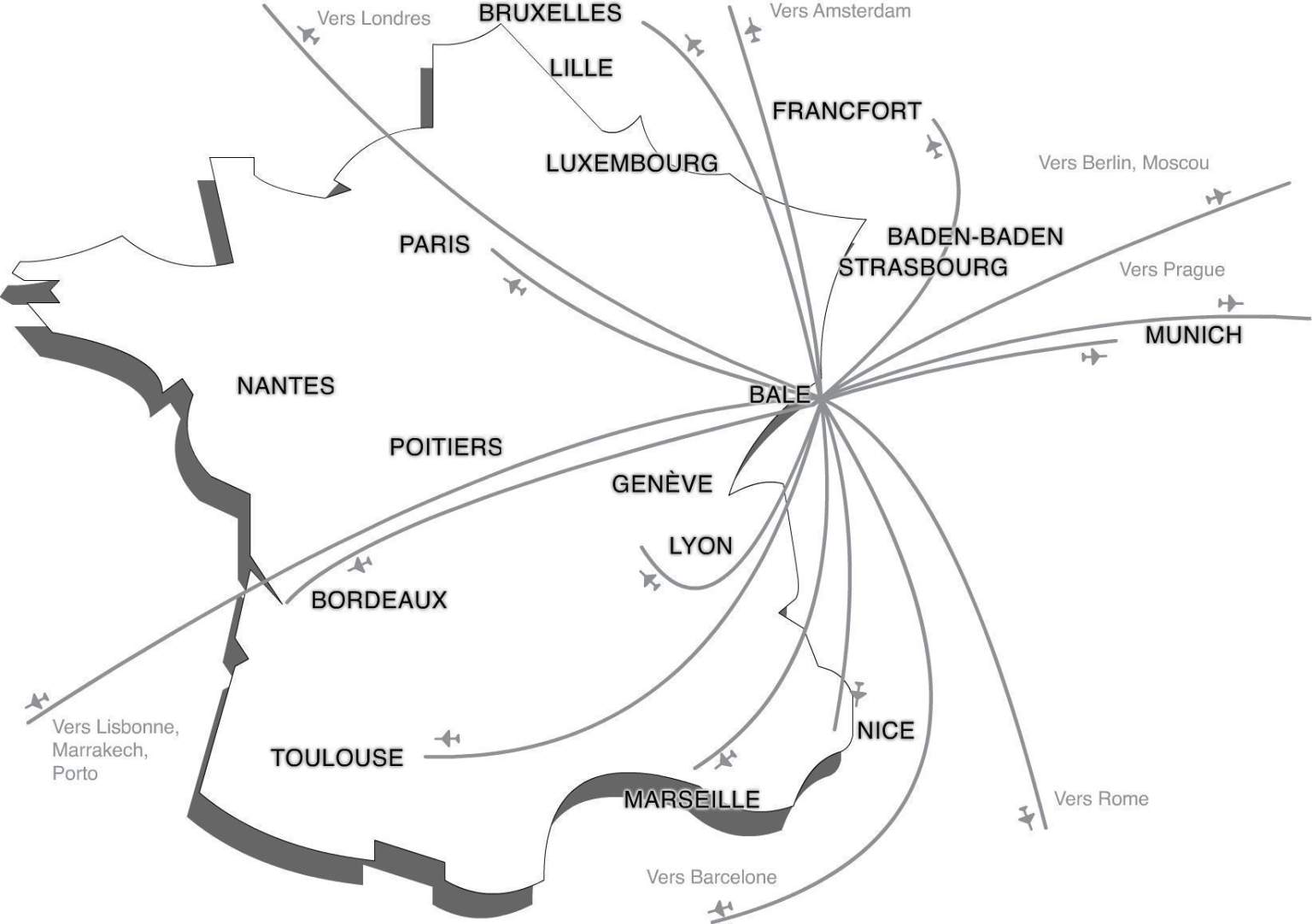 Carte aérienne en direction de Bâle Hôtel au centre d'Obernai sur la Route des Vins d'Alsace