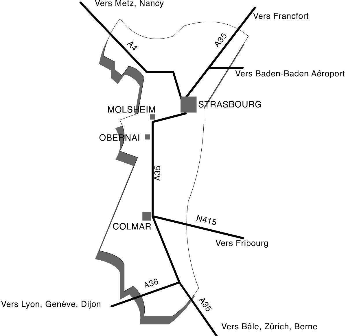 Plan de la région d'Alsace Hôtel au centre d'Obernai sur la Route des Vins d'Alsace